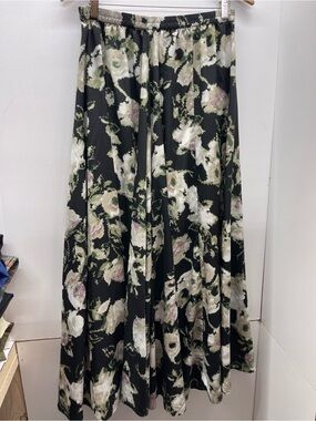 Lucky & Coco Black Floral Maxi Skirt with Elastic Waist - Women's Flowing A-Line
